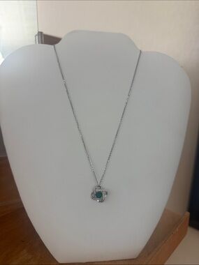 Silver Necklace with Green Stone Pendant - Women Jewelry